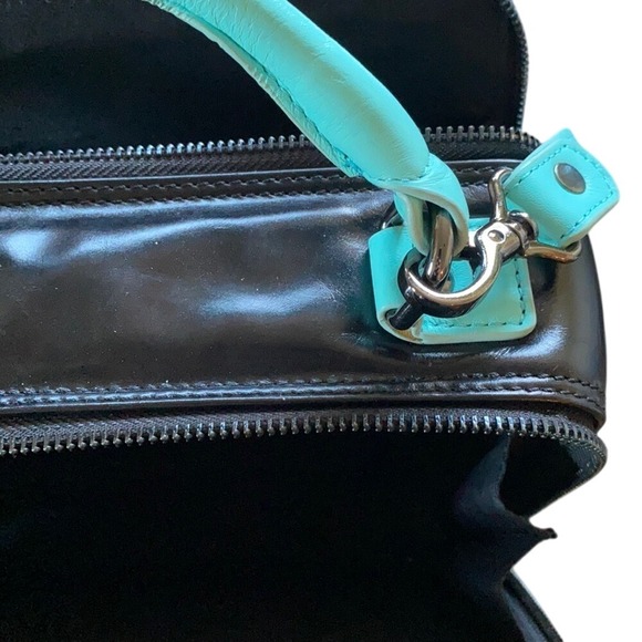 Leather Crossbody Bag Purse Black Blue Top Handle Square‎ Zip - Picture 11 of 14